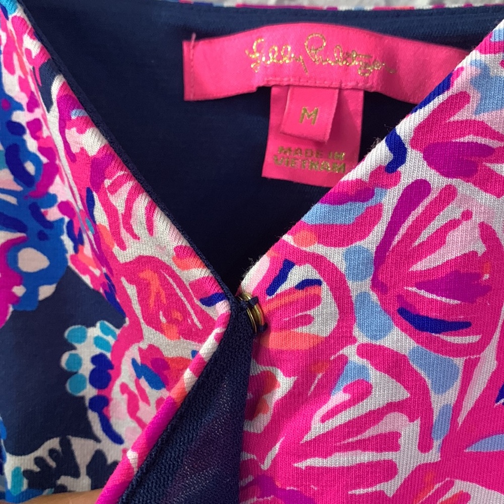 Lilly Pulitzer Dante Jumpsuit Navy Pink Medium High Tide Turtle Amazement Floral - Picture 6 of 15